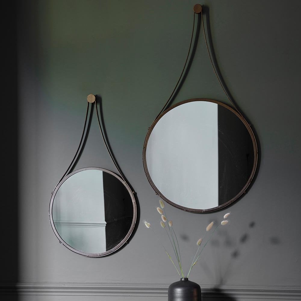 Mura Swan Large Round Hanging Wall Mirror - Aged Bronze