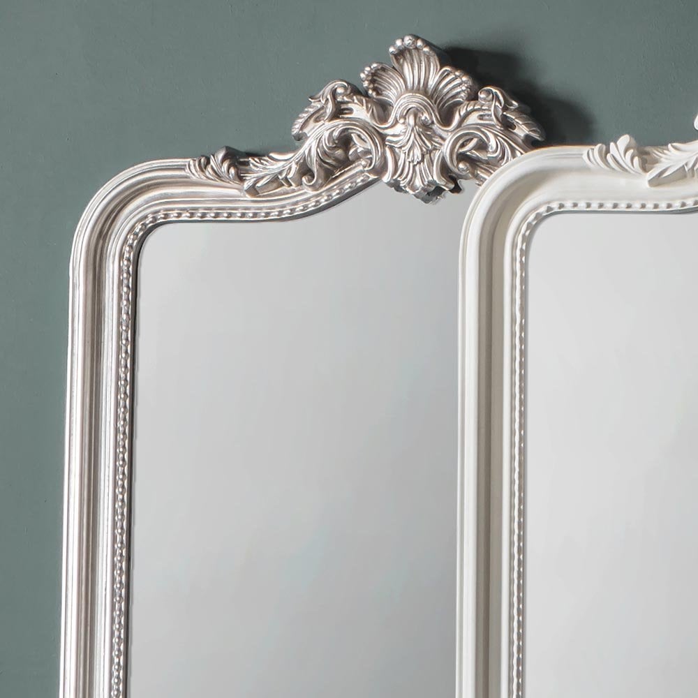Mura Victoria Ornate Full Length Leaner Mirror - Satin Silver