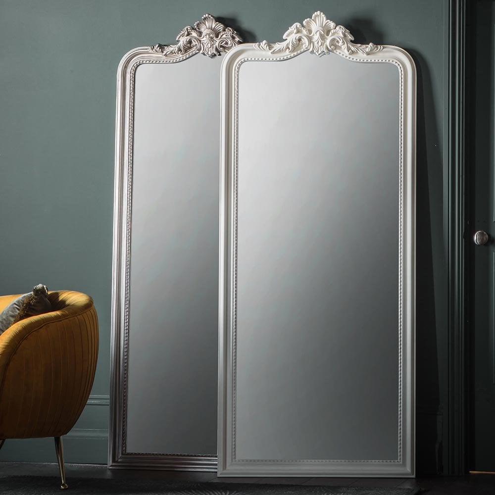 Mura Victoria Ornate Full Length Leaner Mirror - Satin Silver