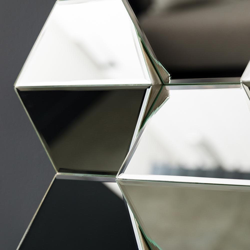 Mura Parry Facetted Hexagonal Decorative Wall Mirror - Brushed Silver Frame