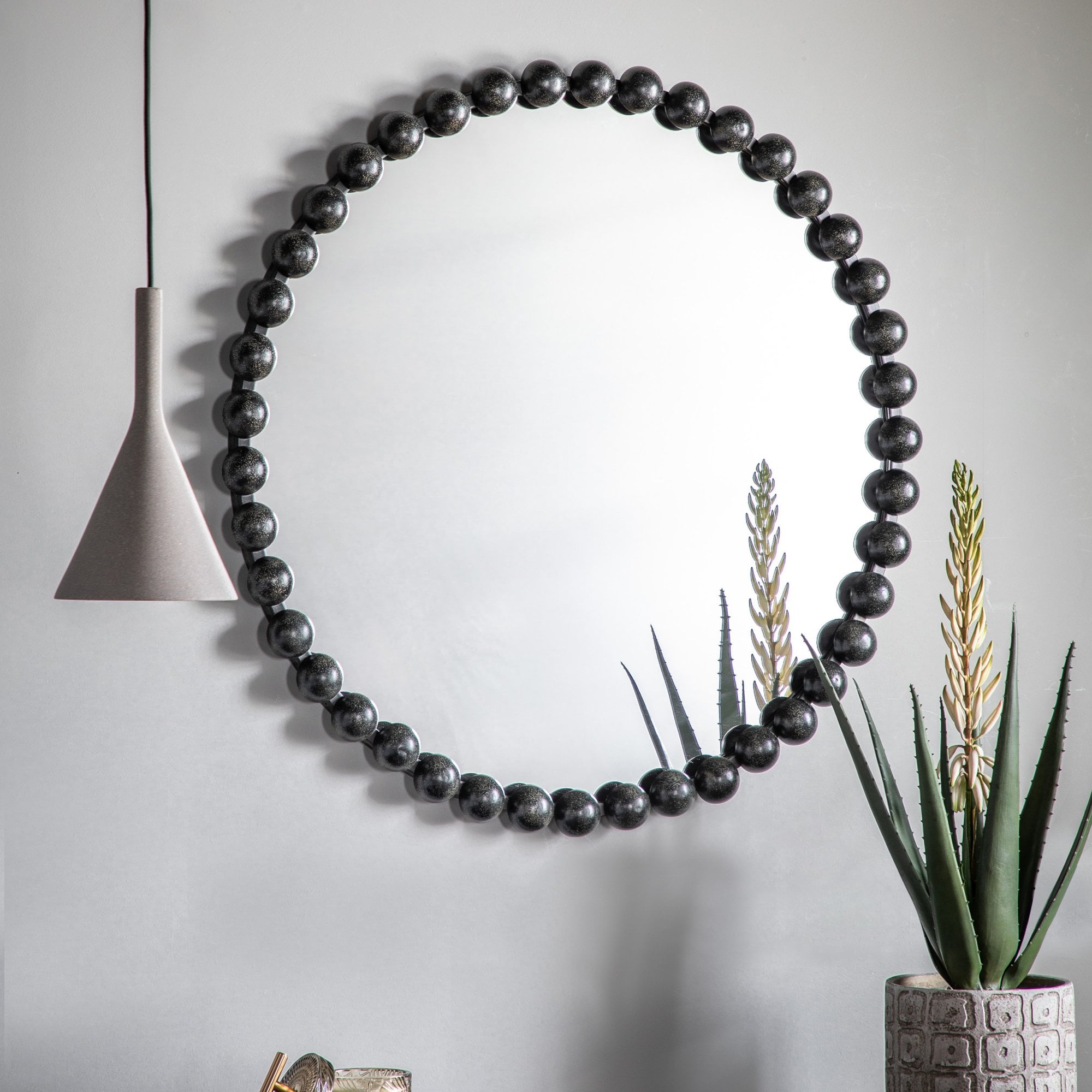 Mura Hayman Round Wall Mirror - Aged Black