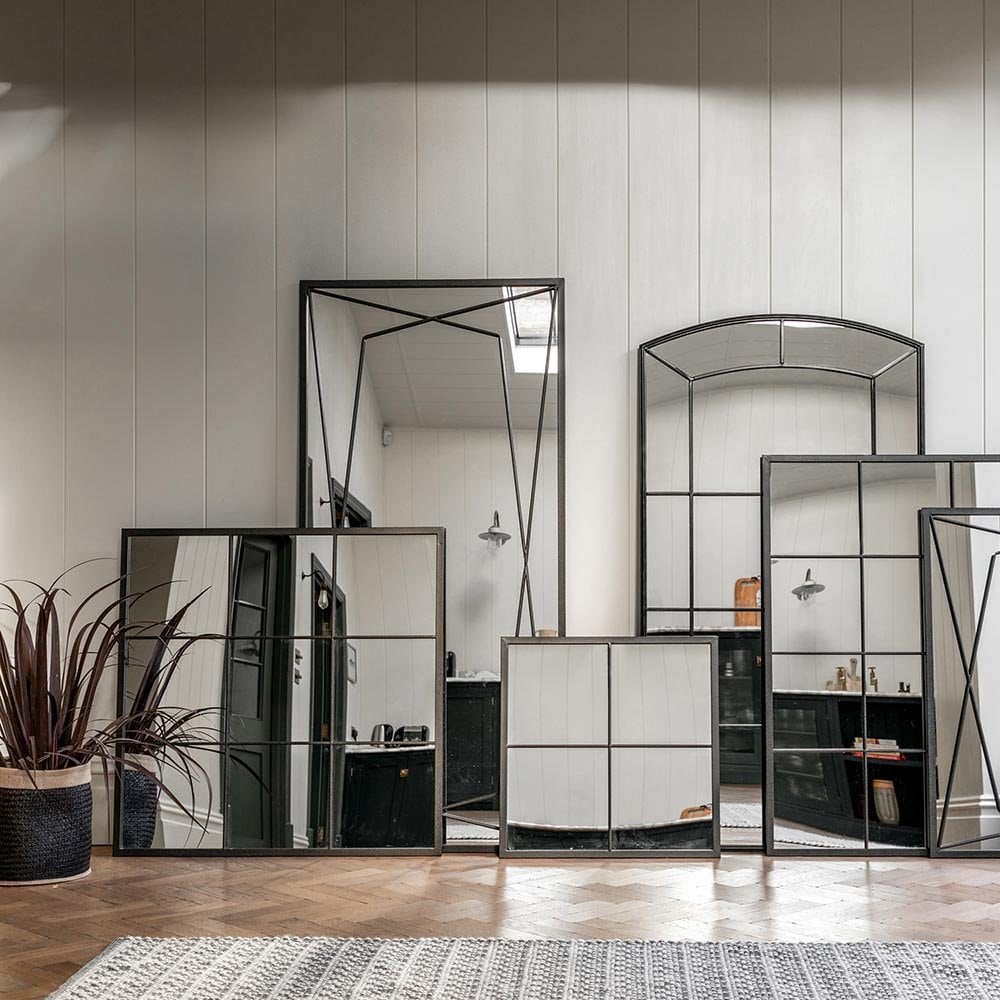 Mura Fitzgerald Large Square Window Wall Mirror - Aged Black