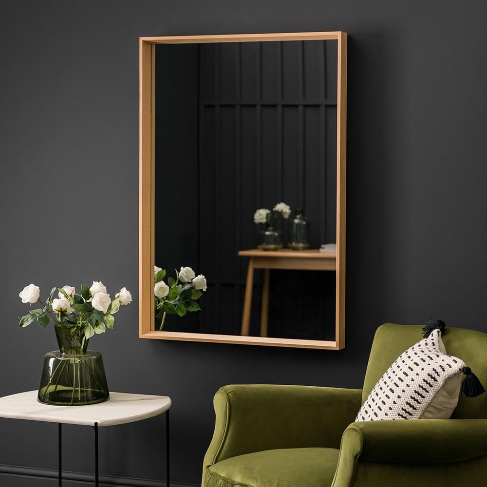 Mura Hope Rectangle Wall Mirror - Oak Veneer