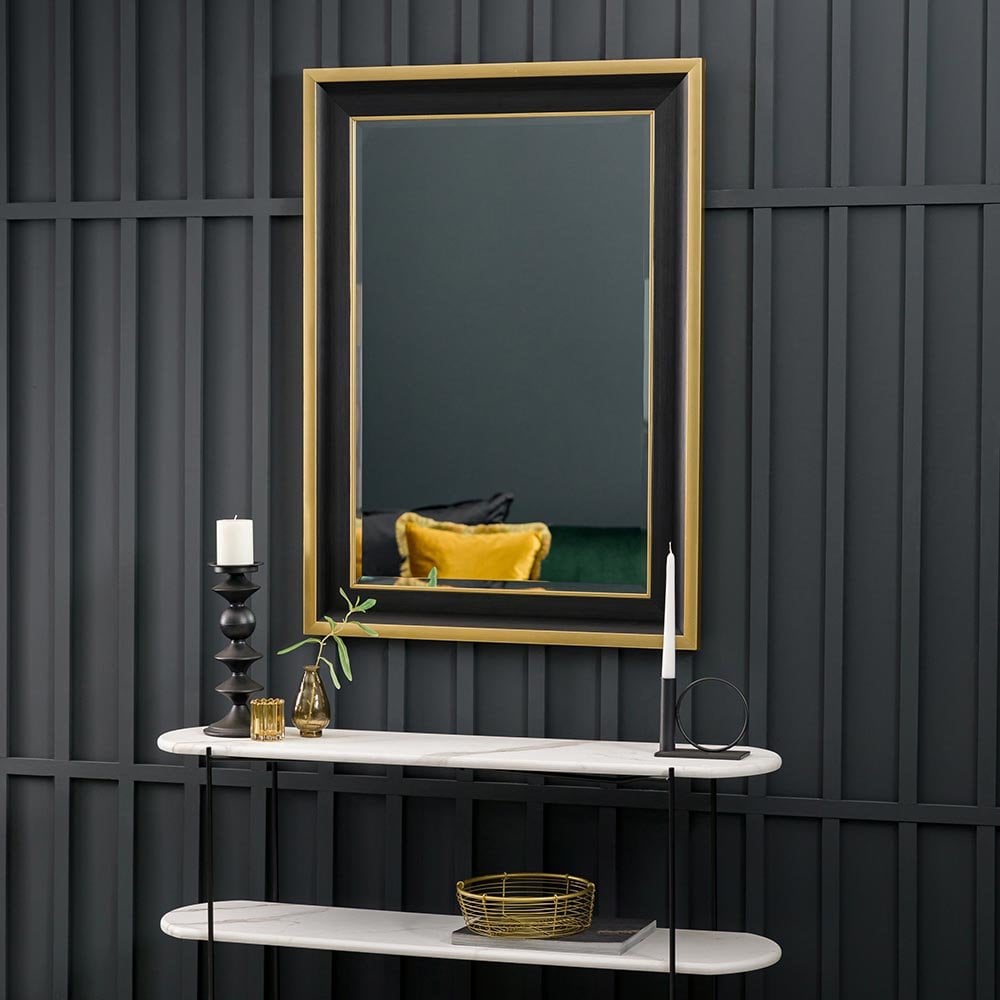 Mura Henley Rectangle Medium Wall Mirror - Matt Black & Gold