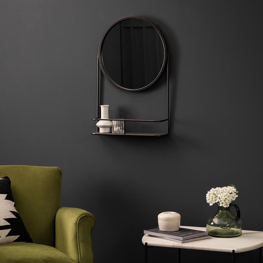 Mura Gugeri Wall Mirror With Shelf - Charcoal Black
