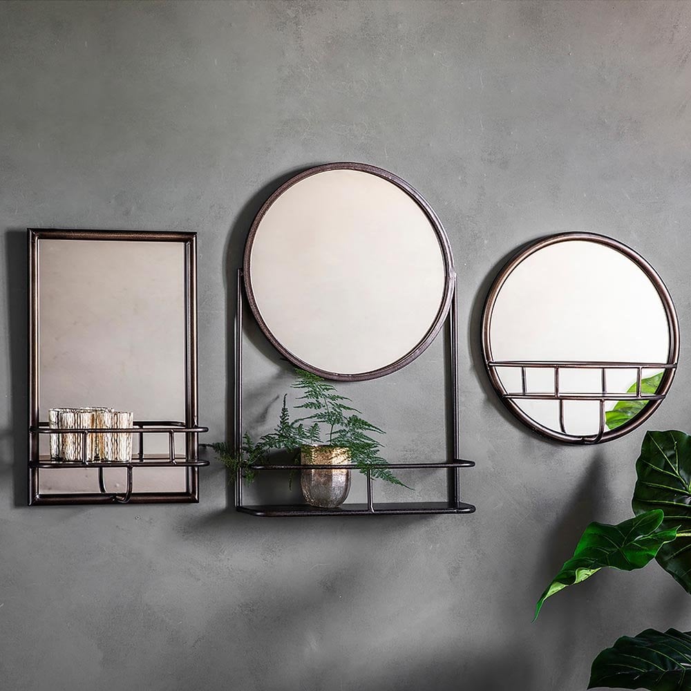 Mura Gugeri Wall Mirror With Shelf - Charcoal Black