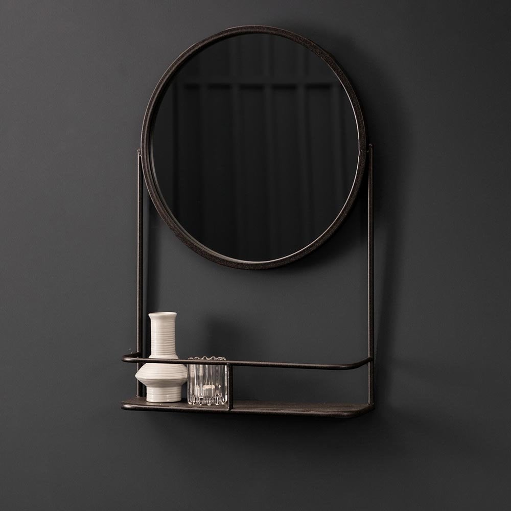 Mura Gugeri Wall Mirror With Shelf - Charcoal Black