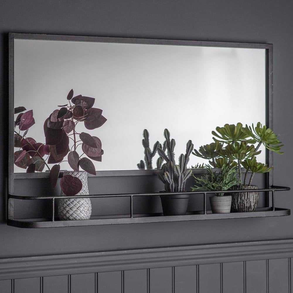 Mura Gugeri Rectangular Wall Mirror With Shelf - Charcoal Black