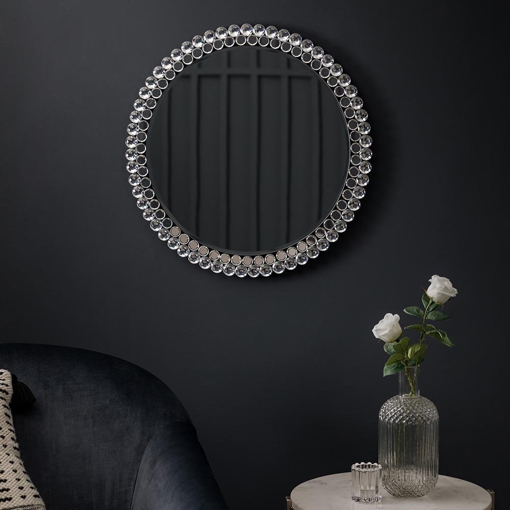 Mura Barrack Medium Round Wall Mirror - Clear Faceted Frame