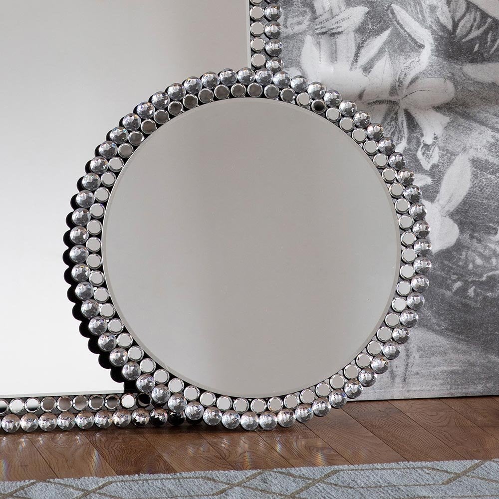 Mura Barrack Medium Round Wall Mirror - Clear Faceted Frame