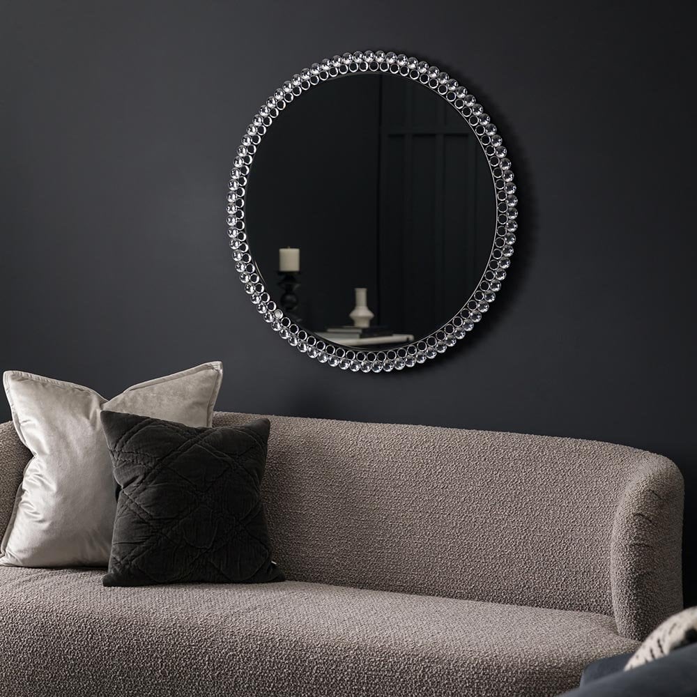 Mura Barrack Large Round Wall Mirror - Clear Faceted Frame