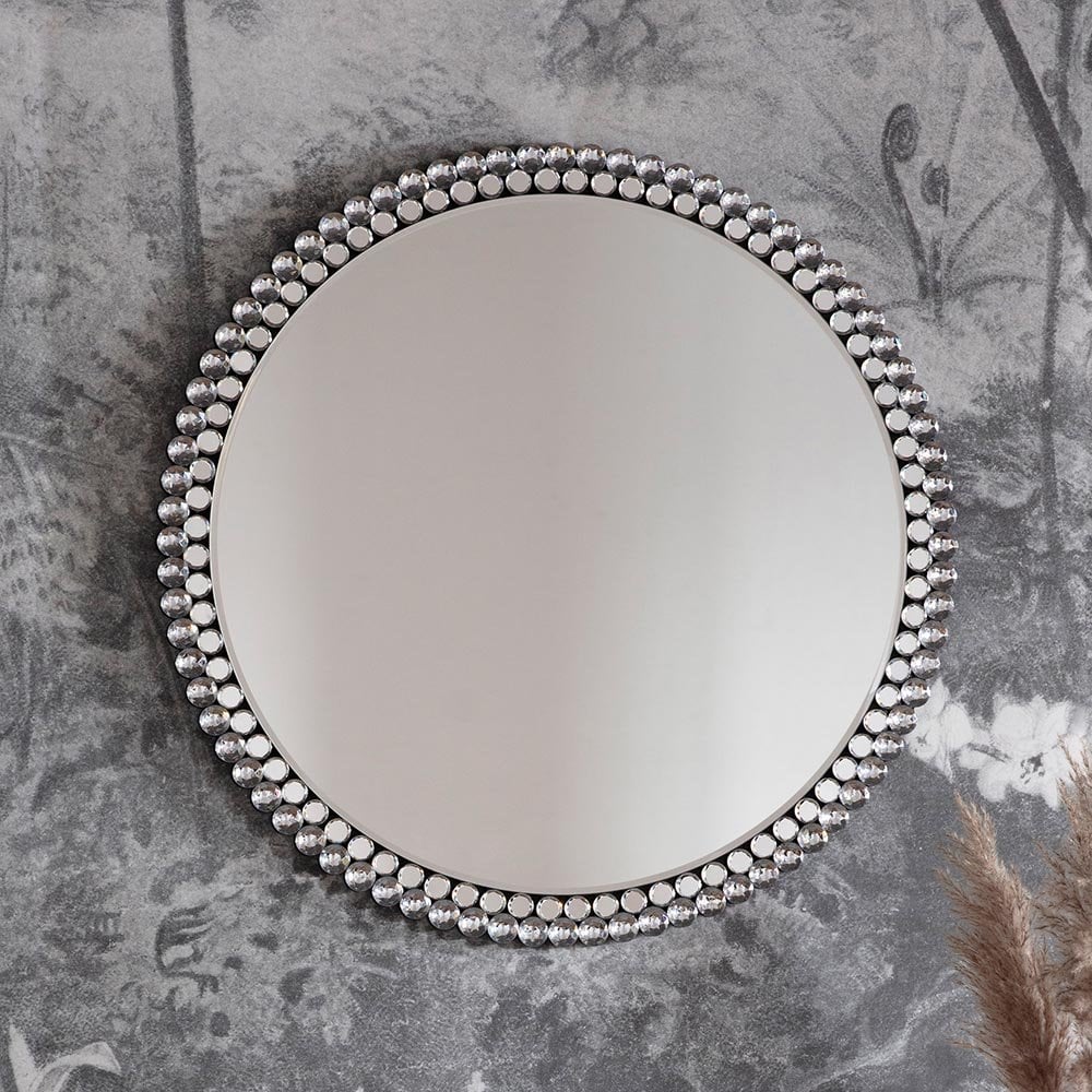 Mura Barrack Large Round Wall Mirror - Clear Faceted Frame