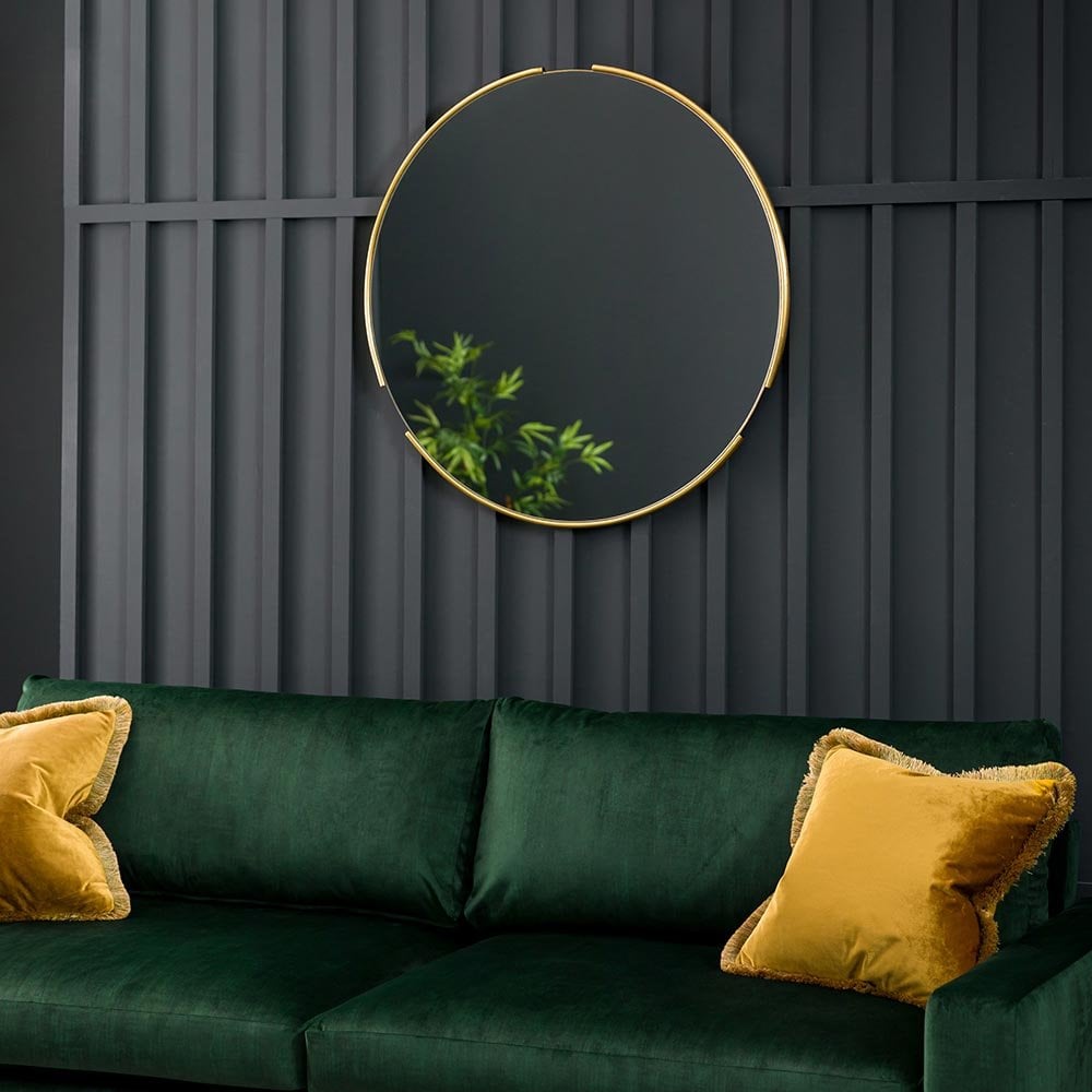 Mura Coode Tubular Notched Round Wall Mirror - Aged Gold