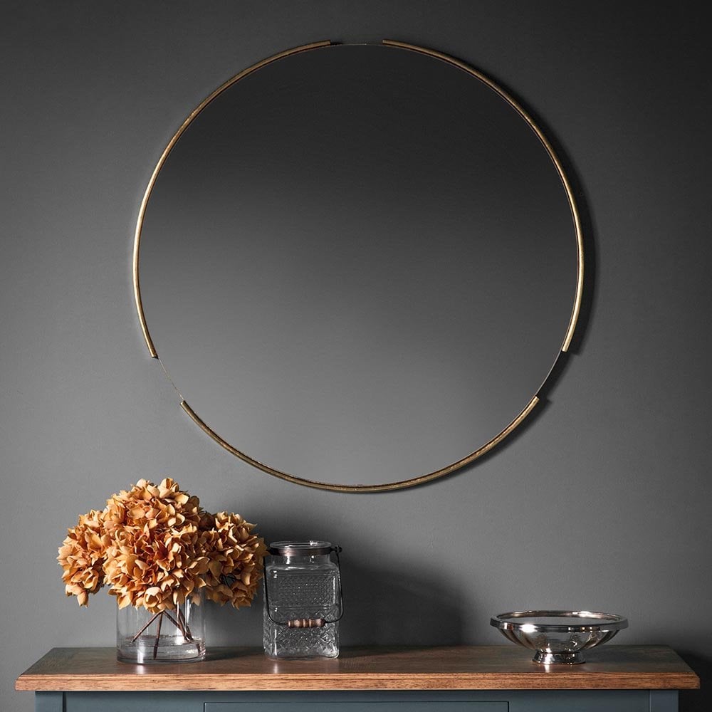 Mura Coode Tubular Notched Round Wall Mirror - Aged Gold