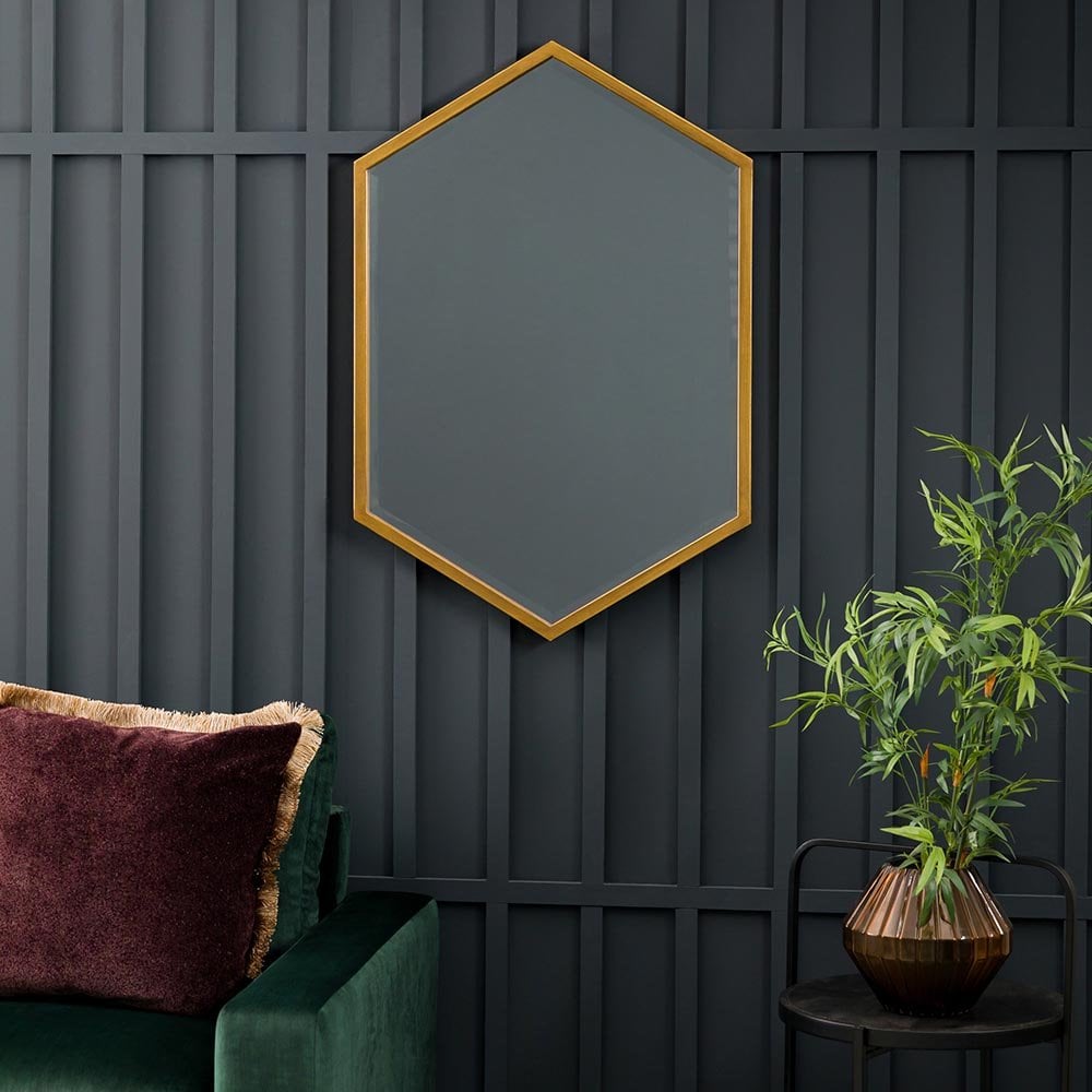 Mura Edwin Hexagonal Wall Mirror - Antique Gold