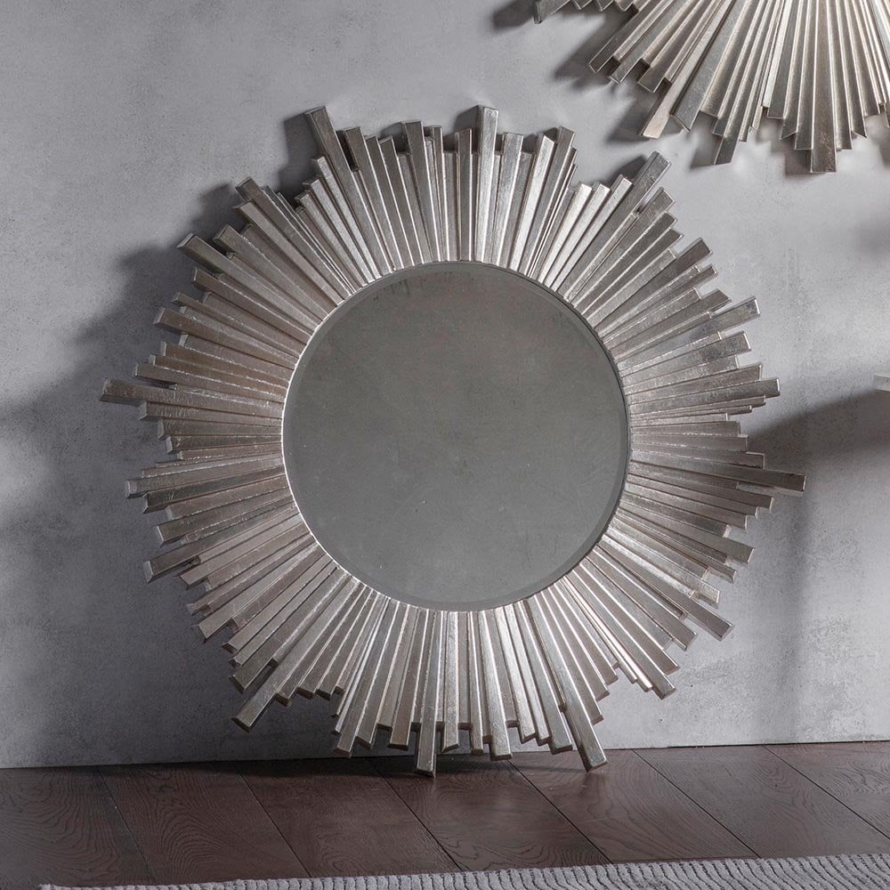 Mura Brisbane Star Burst Round Wall Mirror - Antique Silver