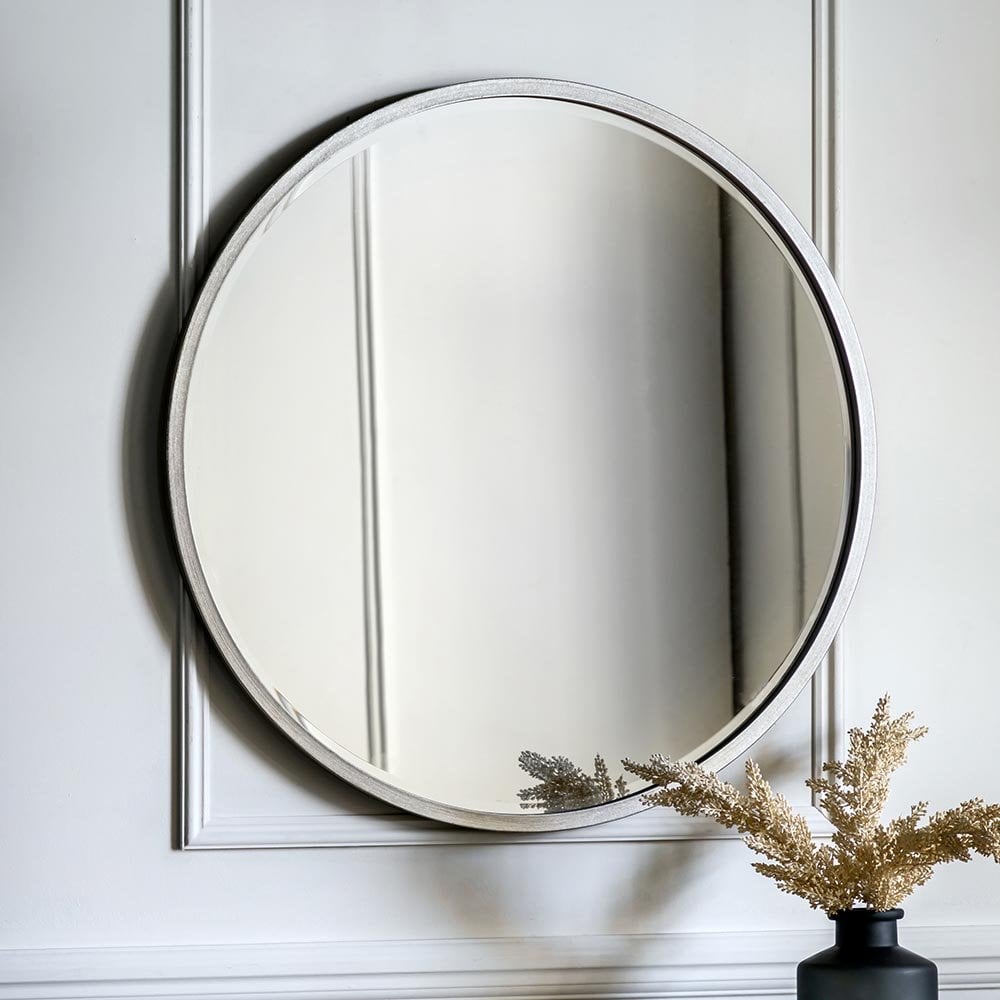 Mura Oxford Large Round Wall Mirror - Antique Silver