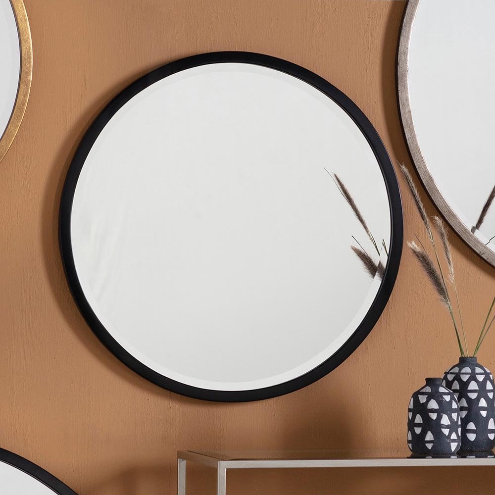 Mura Oxford Medium Round Wall Mirror - Aged Black