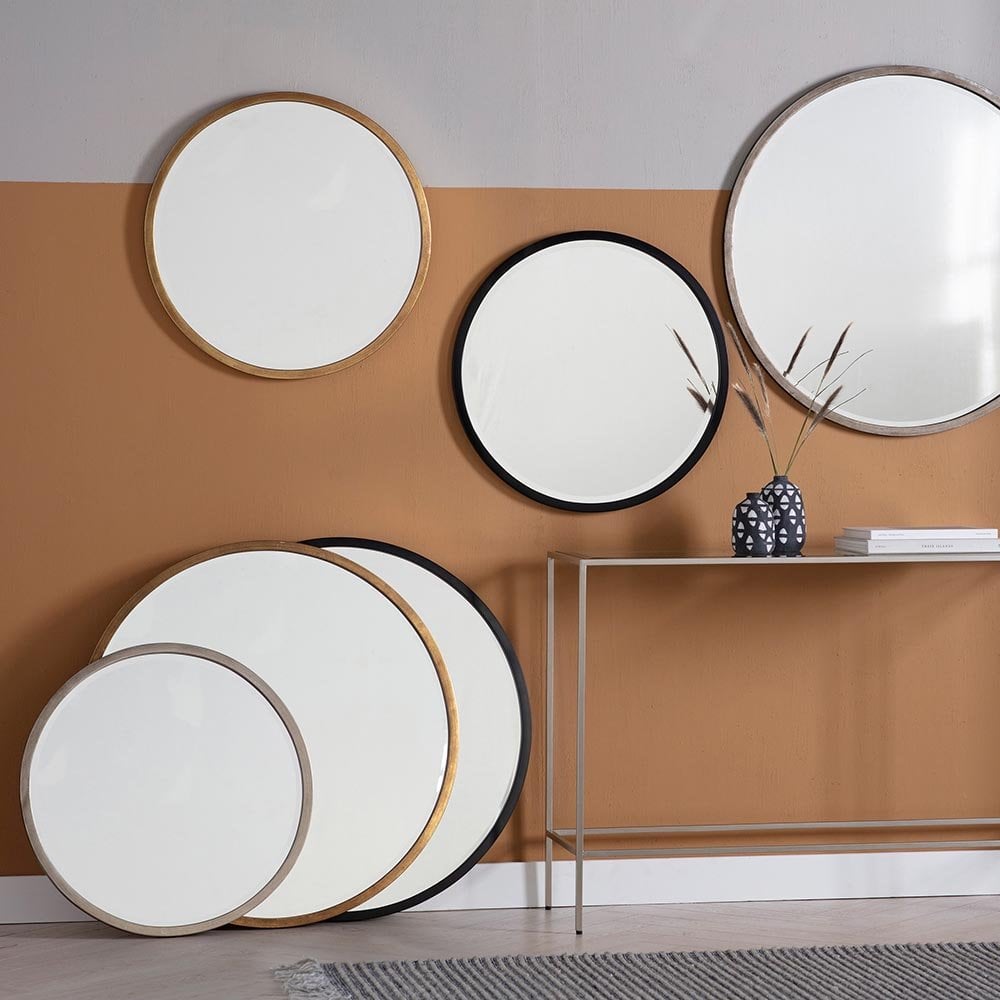 Mura Oxford Large Round Wall Mirror - Aged Black