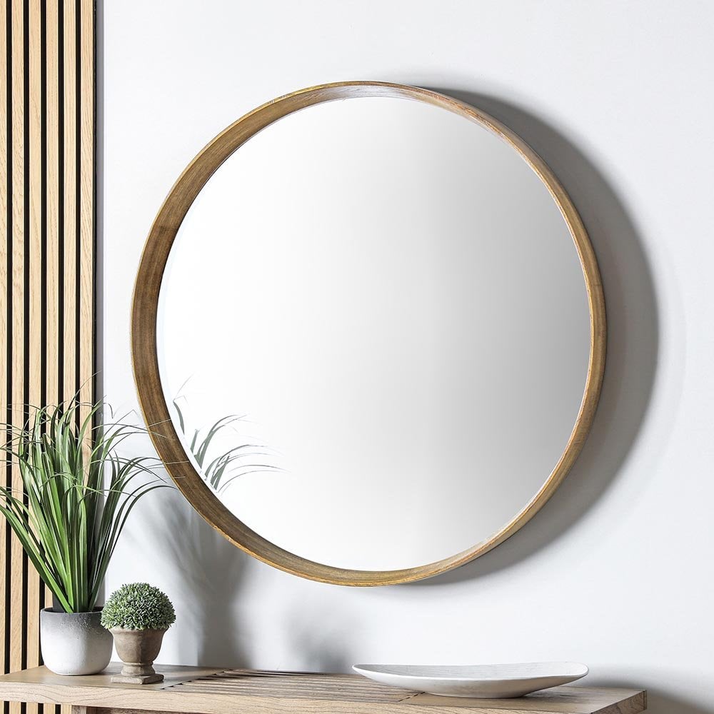 Mura Harold Large Round Wall Mirror - Solid Oak