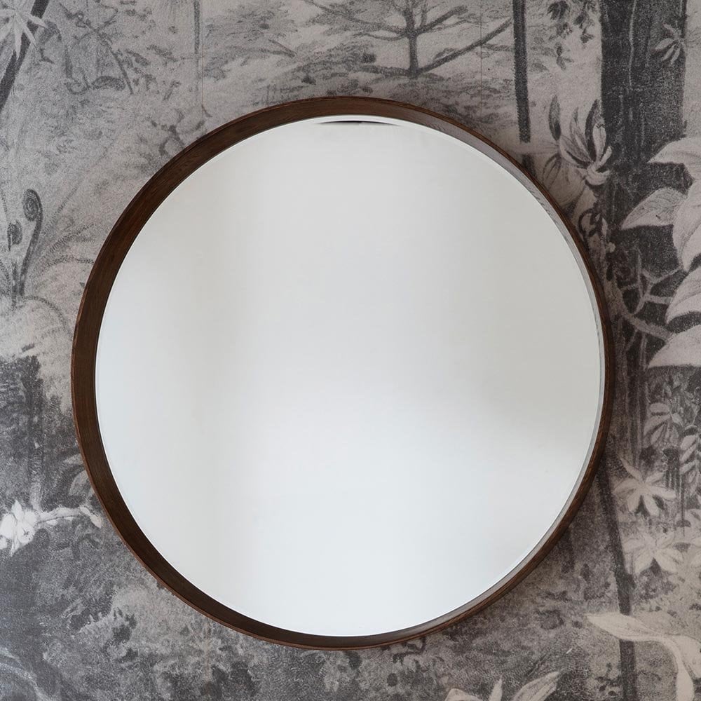 Mura Harold Large Round Wall Mirror - Walnut Stained Wood