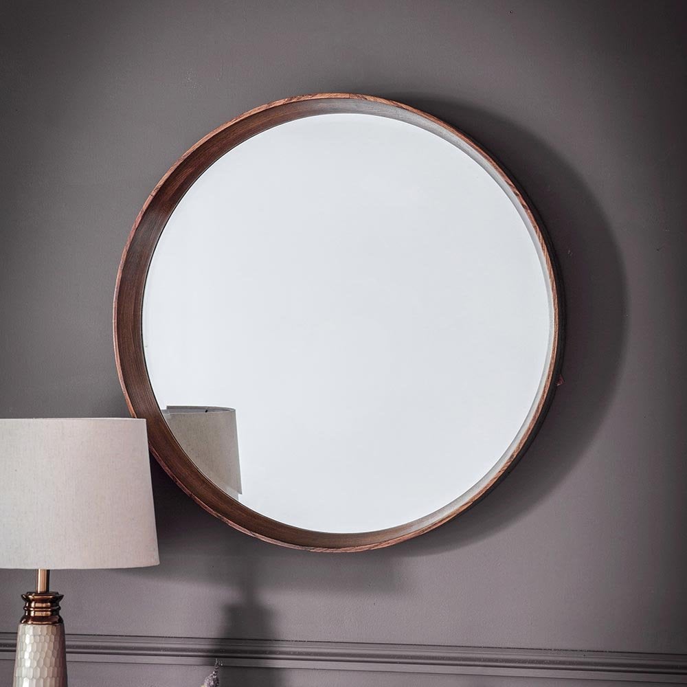 Mura Harold Medium Round Wall Mirror - Walnut Stained Wood