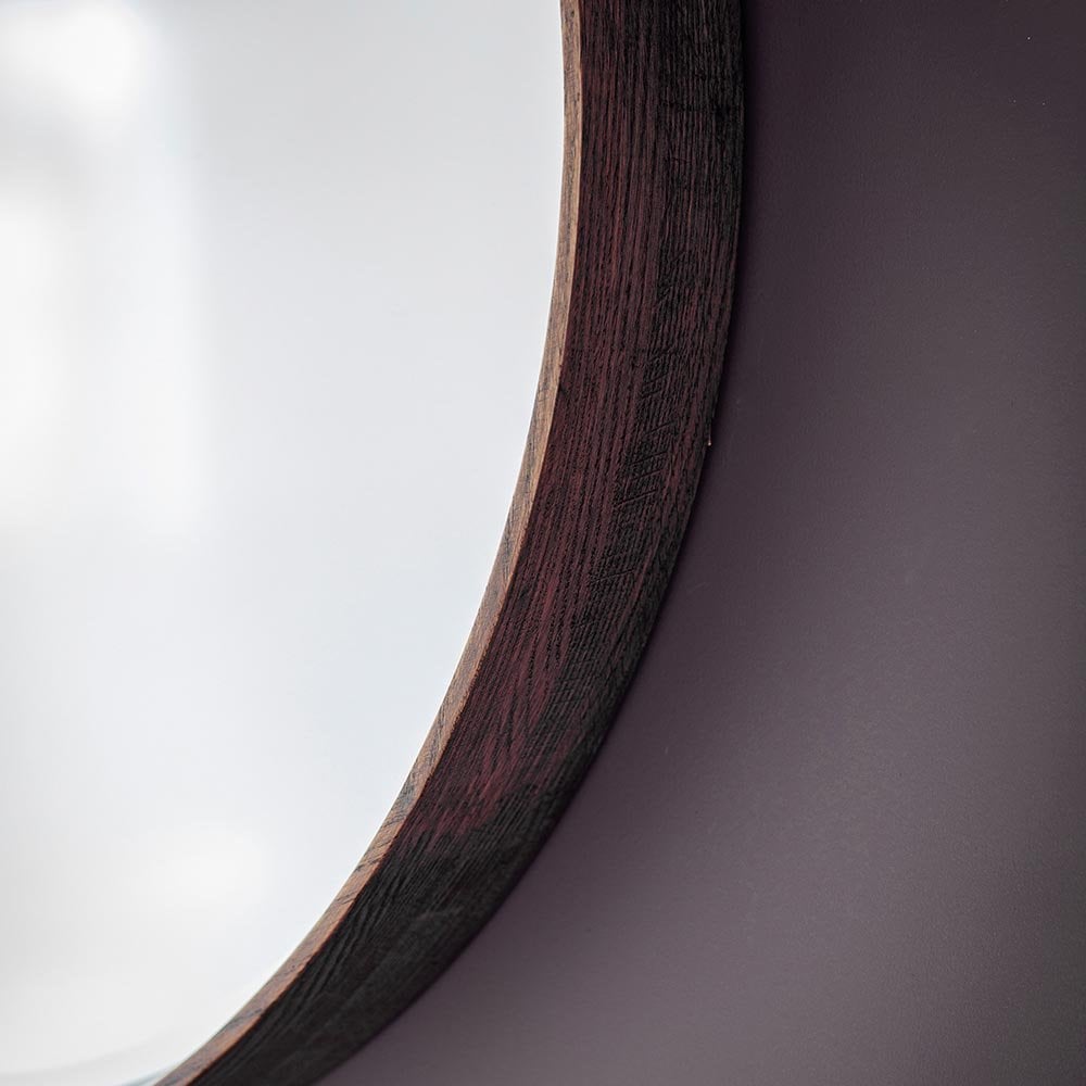 Mura Harold Medium Round Wall Mirror - Walnut Stained Wood