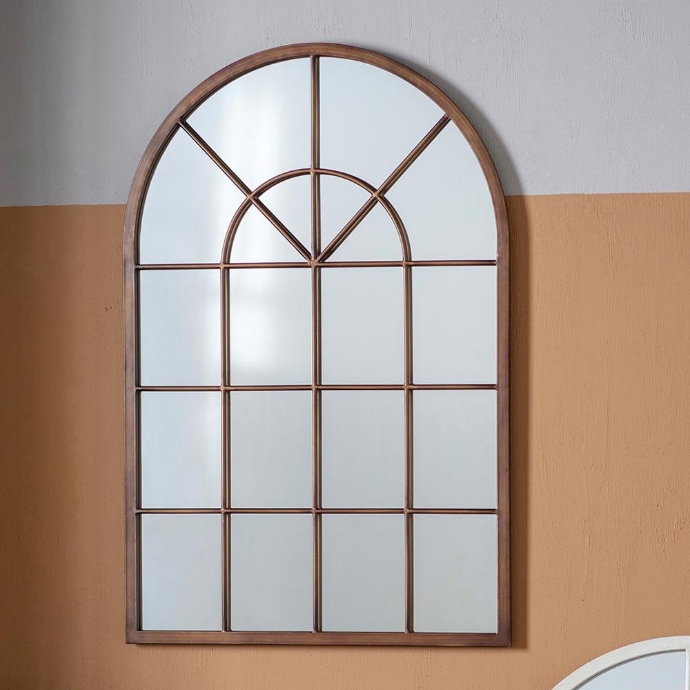 Mura Thelma Arch Window Wall Mirror - Aged Bronze Paint