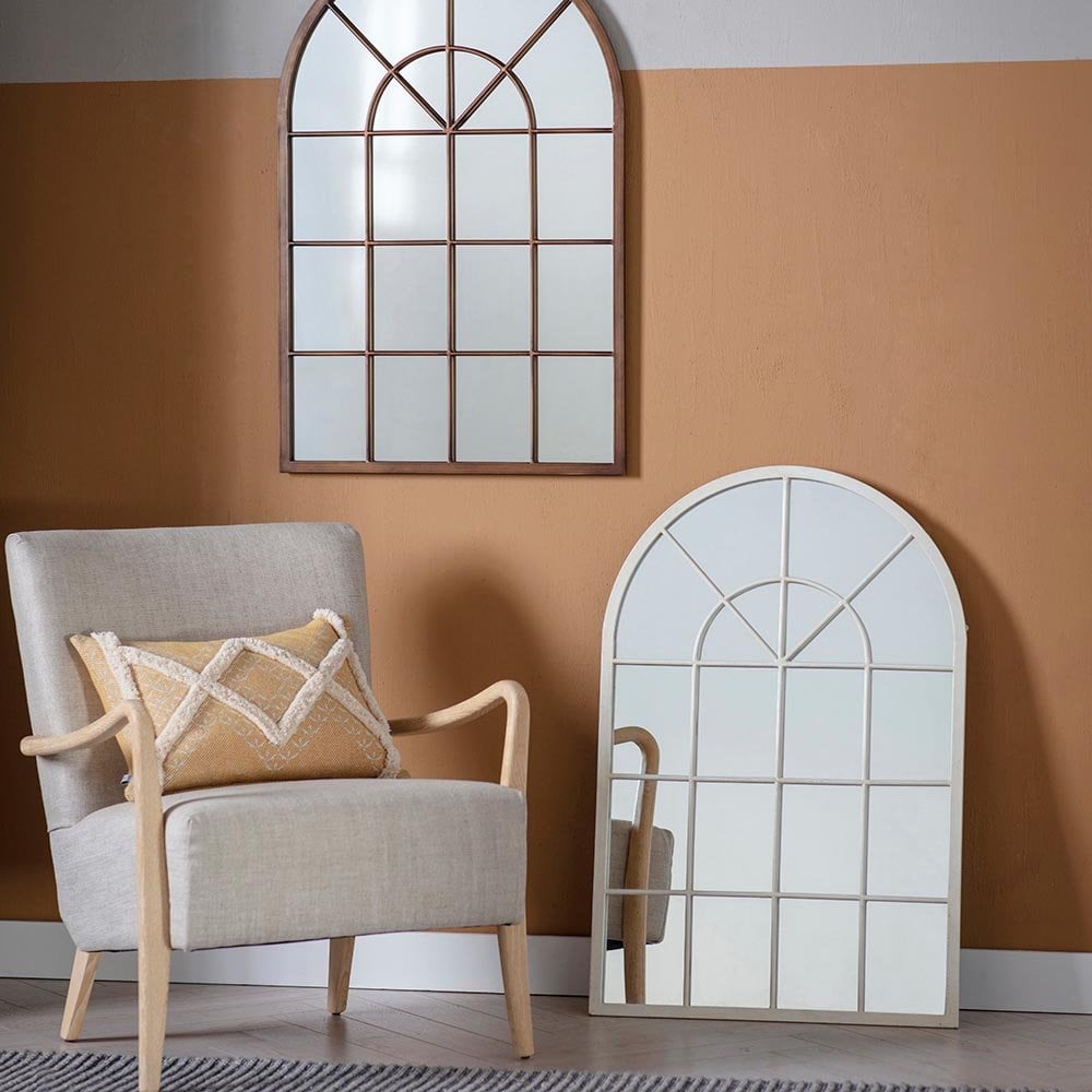 Mura Thelma Arch Window Wall Mirror - Vintage Cream