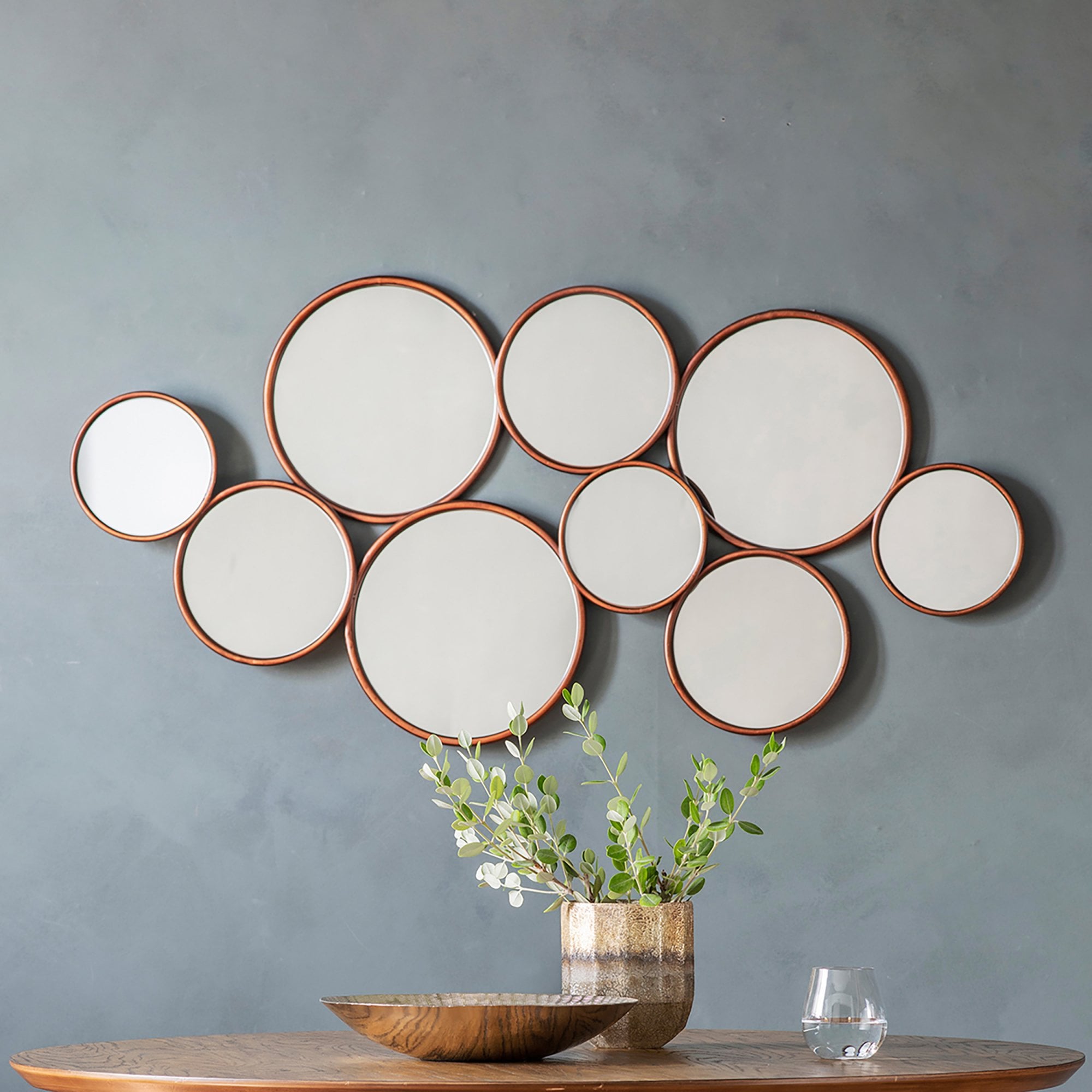 Mura Alma Round Cluster Wall Mirror - Antique Copper