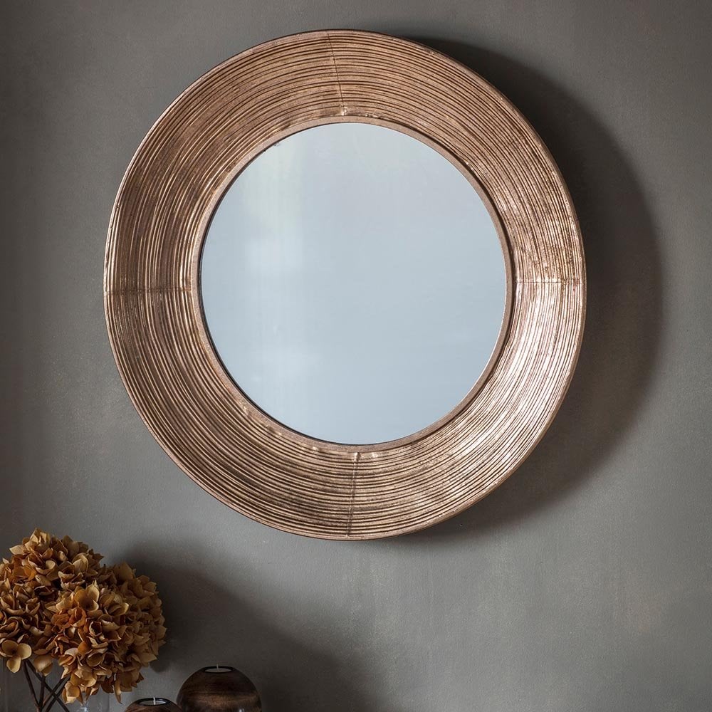 Mura Chatsworth Concaved Frame Round Wall Mirror - Aged Gold