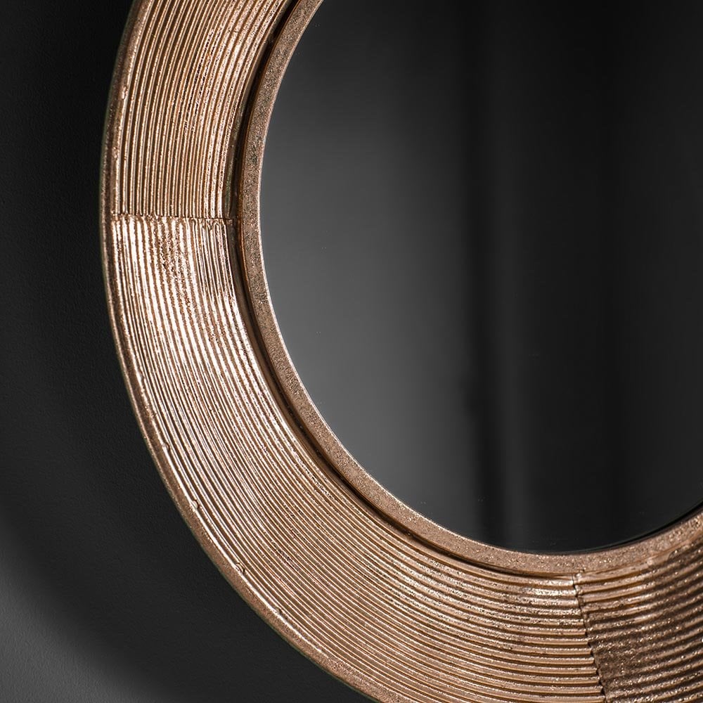 Mura Chatsworth Concaved Frame Round Wall Mirror - Aged Gold