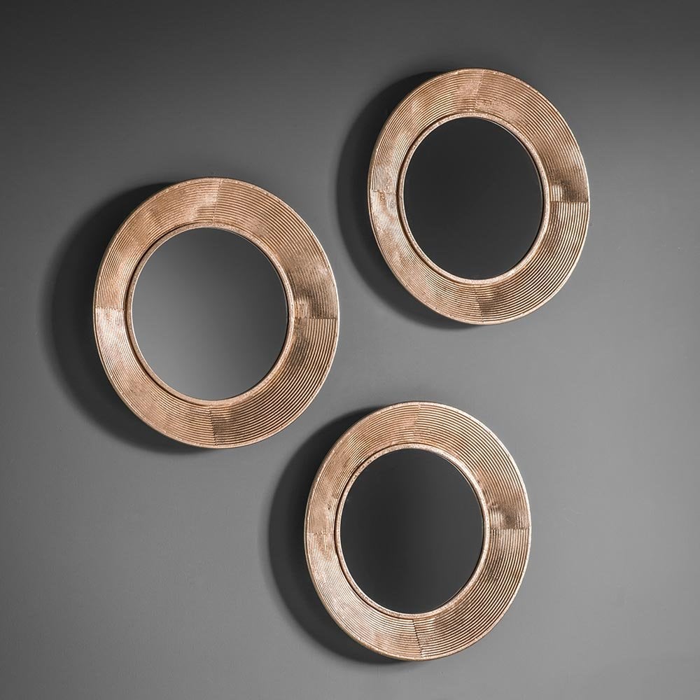 Mura Chatsworth Set of 3 Round Scatter Wall Mirrors - Aged Gold