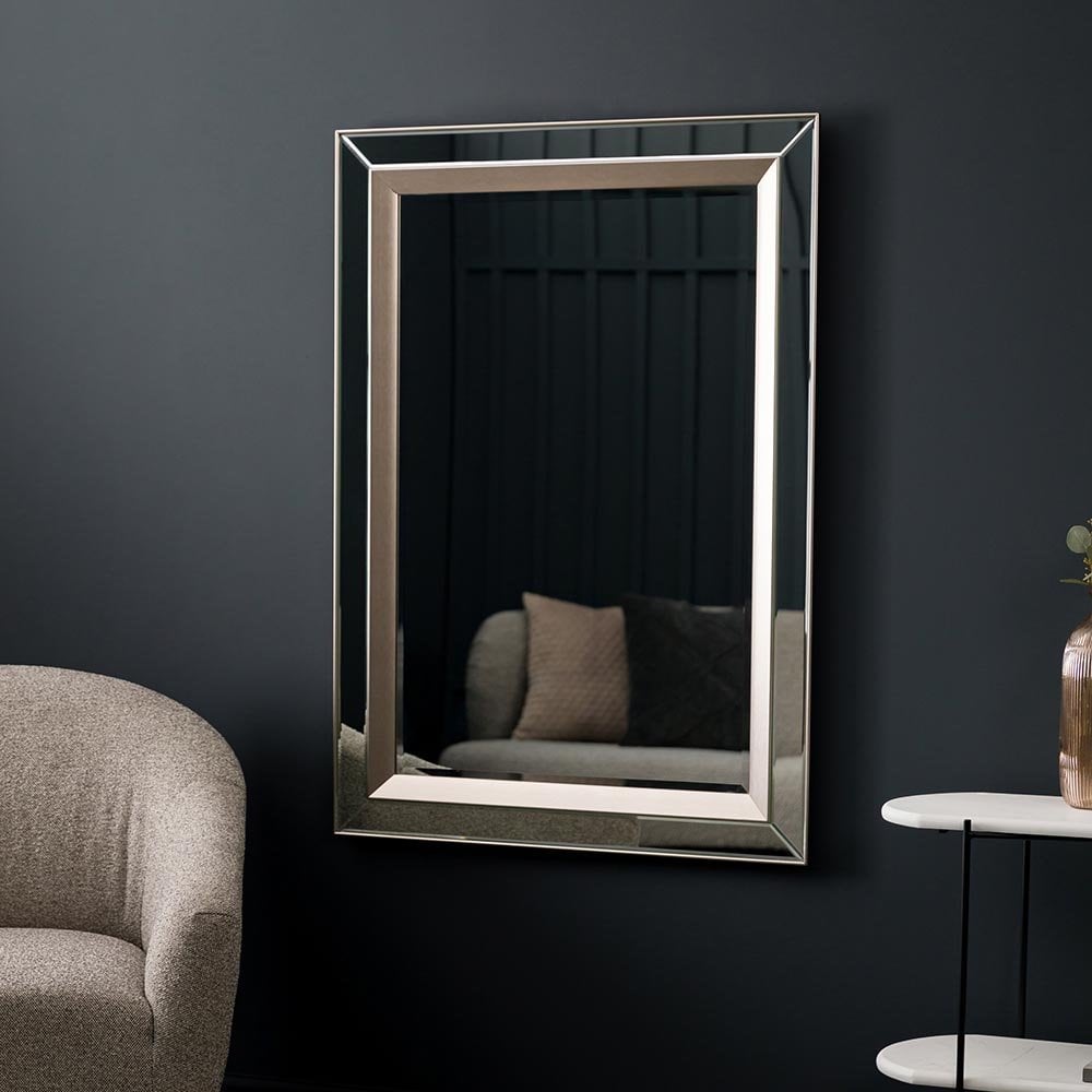 Mura Mary Inset Rectangle Wall Mirror - Brushed Silver