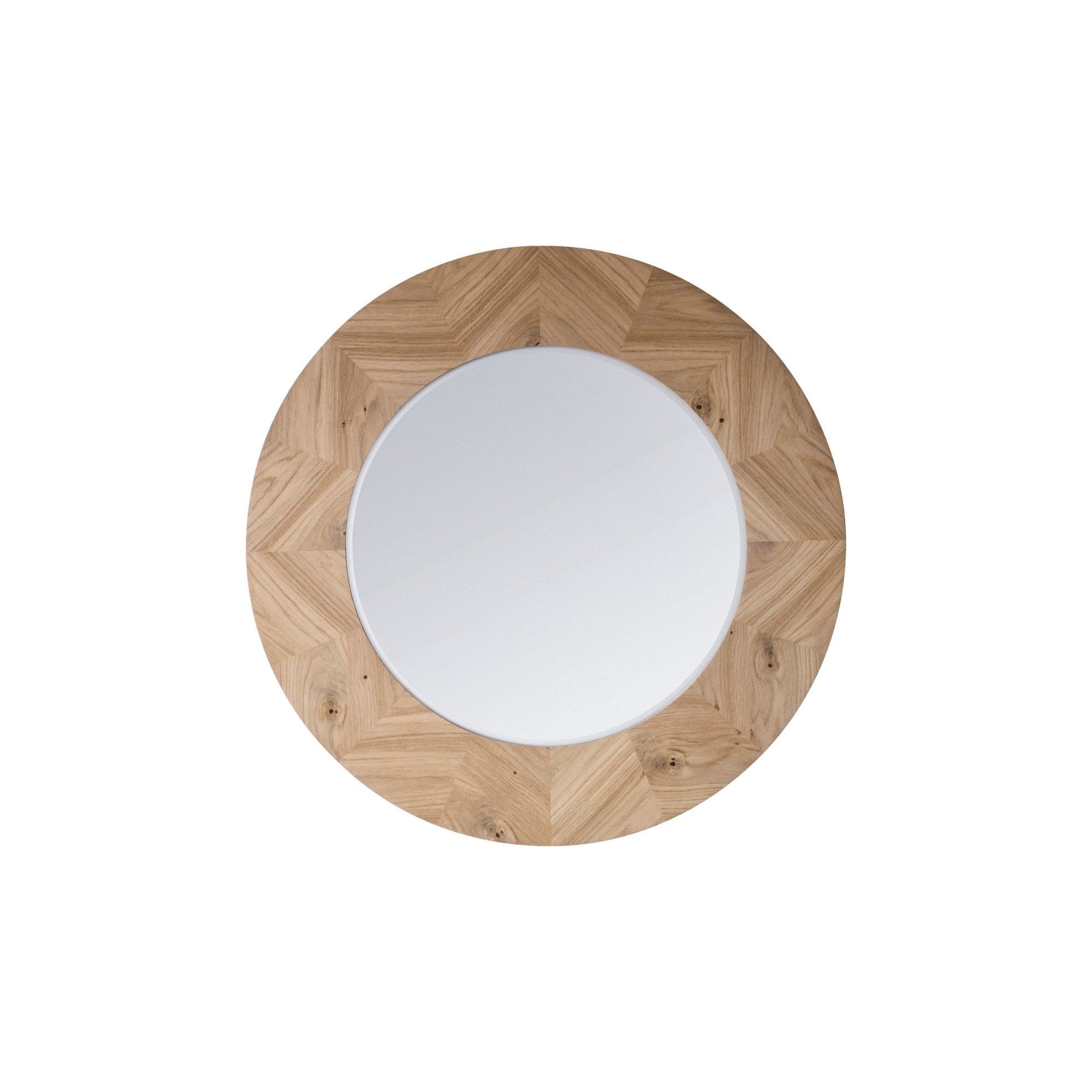 Mura Wickham Chevron Round Wall Mirror - Natural Oak