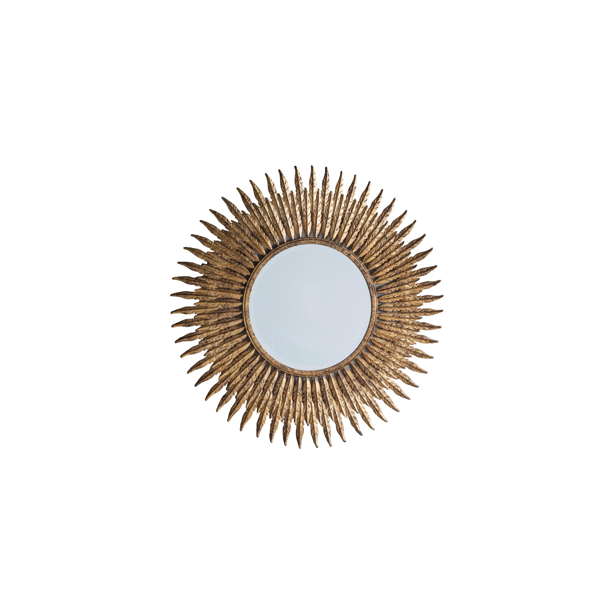 Mura Swanston Feathered Frame Round Wall Mirror - Aged Gold