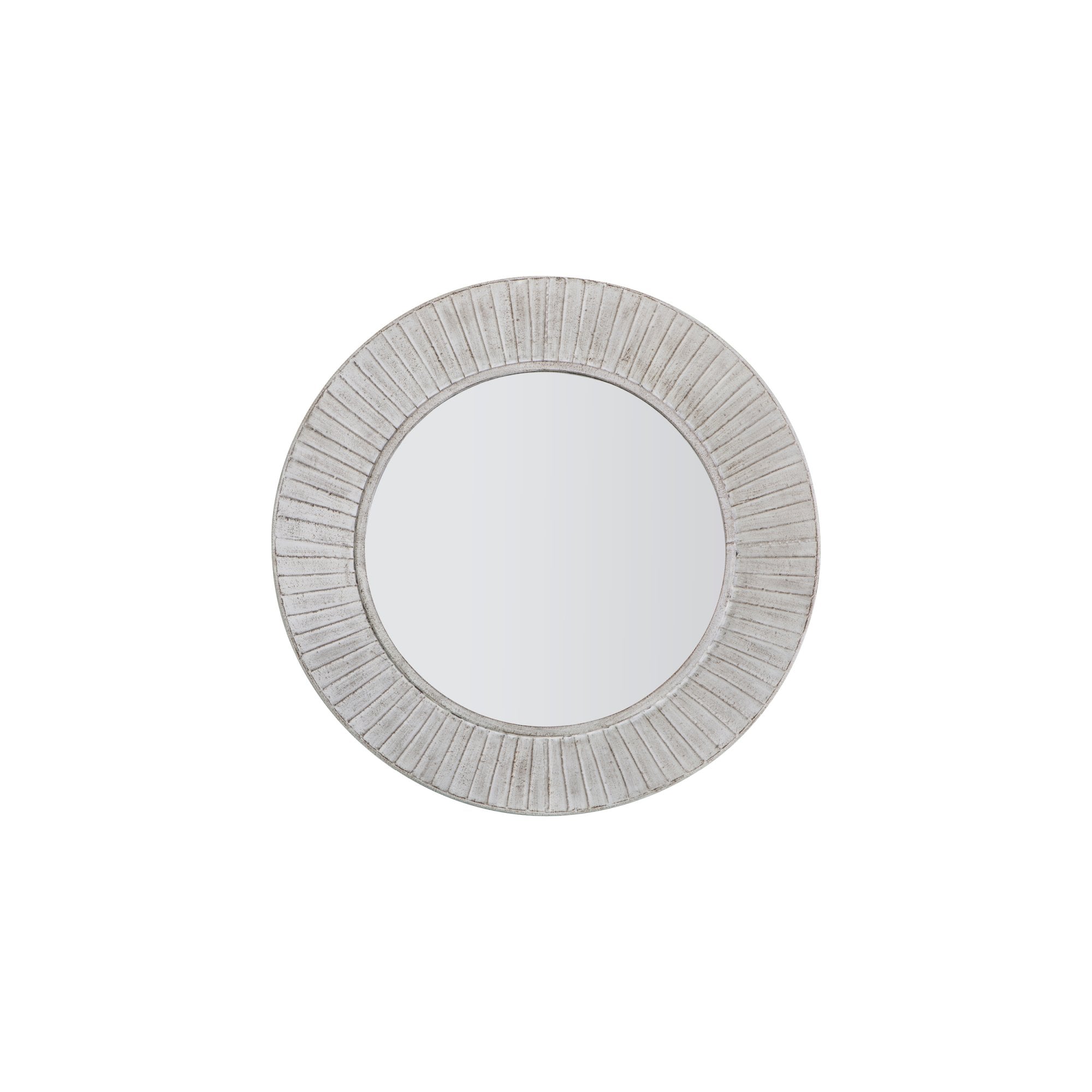 Mura Spencer Round Wall Mirror - Distressed Cream Wood
