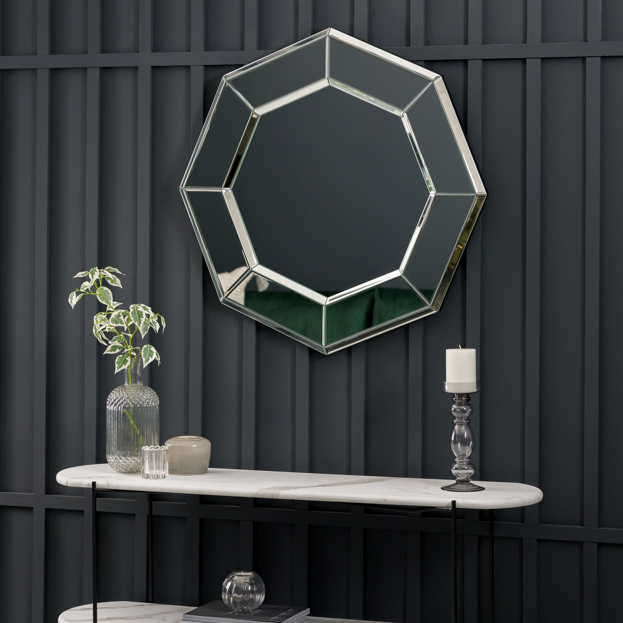 Mura Bridge Octagon Wall Mirror - Black & Clear Glass