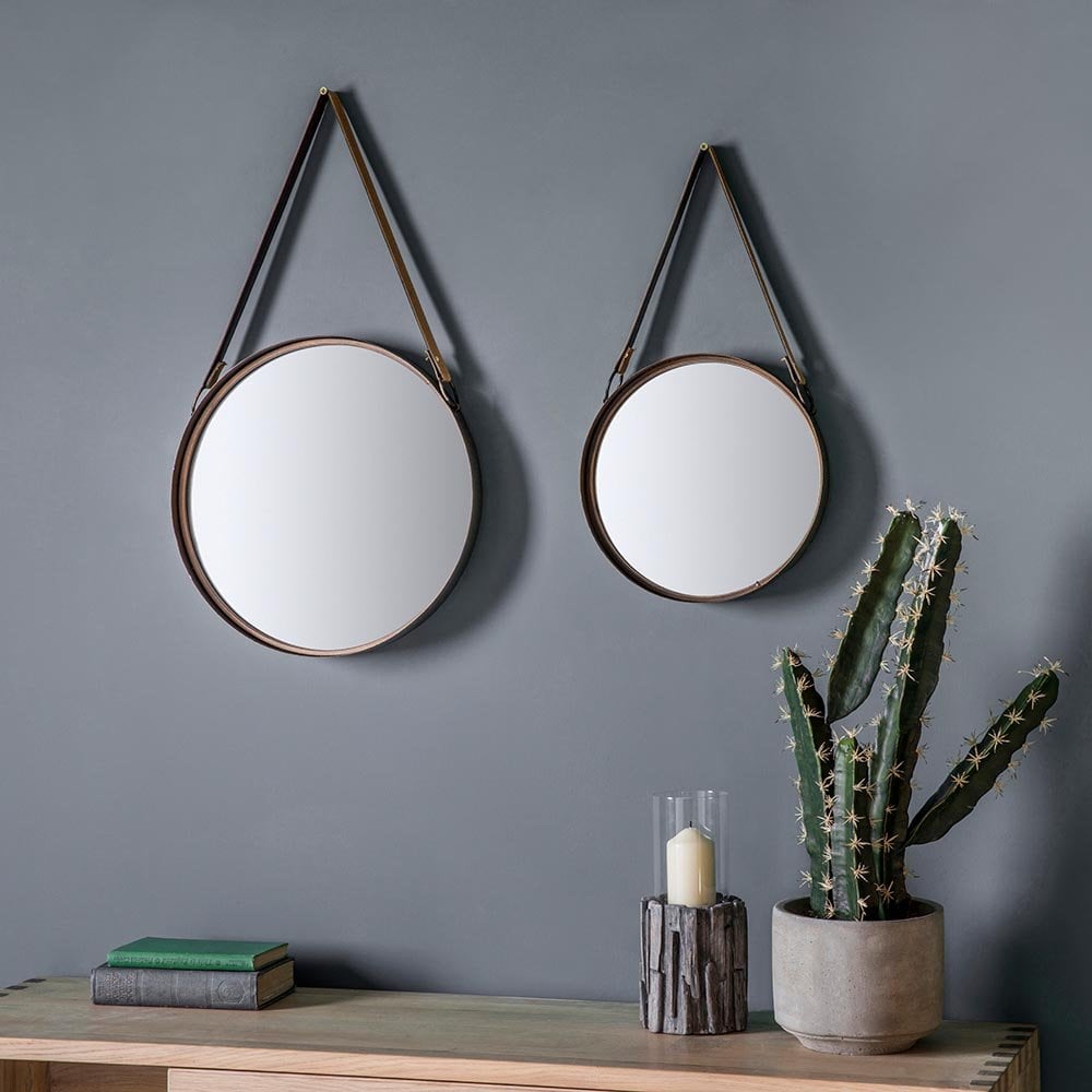 Mura Roma Set Of 2 Round Wall Mirrors - Aged Bronze
