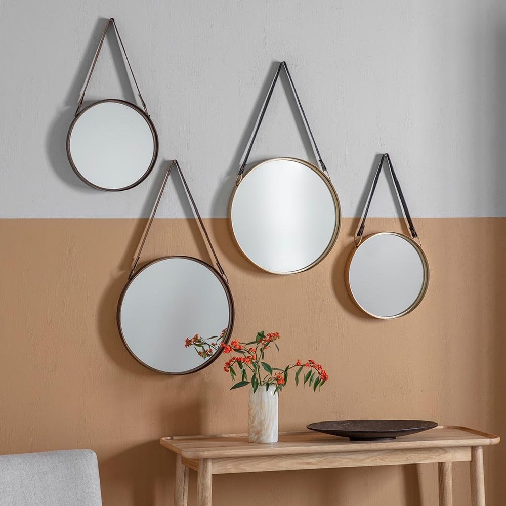 Mura Roma Set Of 2 Round Wall Mirrors - Aged Bronze