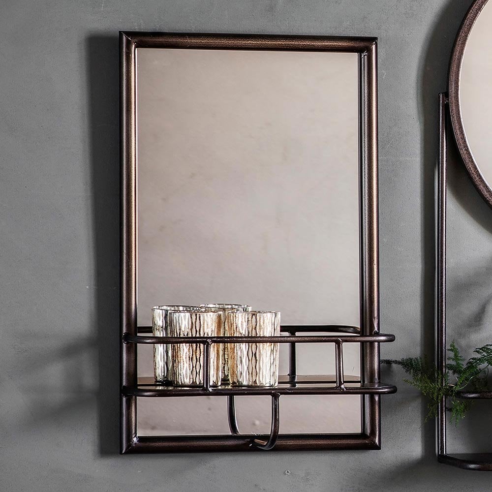 Mura Tank Rectangle Wall Mirror With Shelf - Rustic Bronze