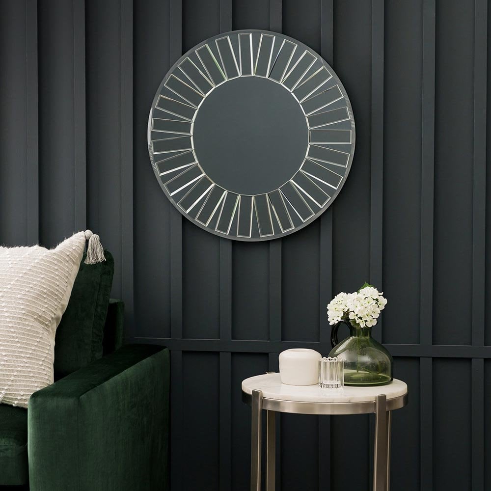 Mura Stanley Round Wall Mirror - Mirrored Frame Mosaic Frame