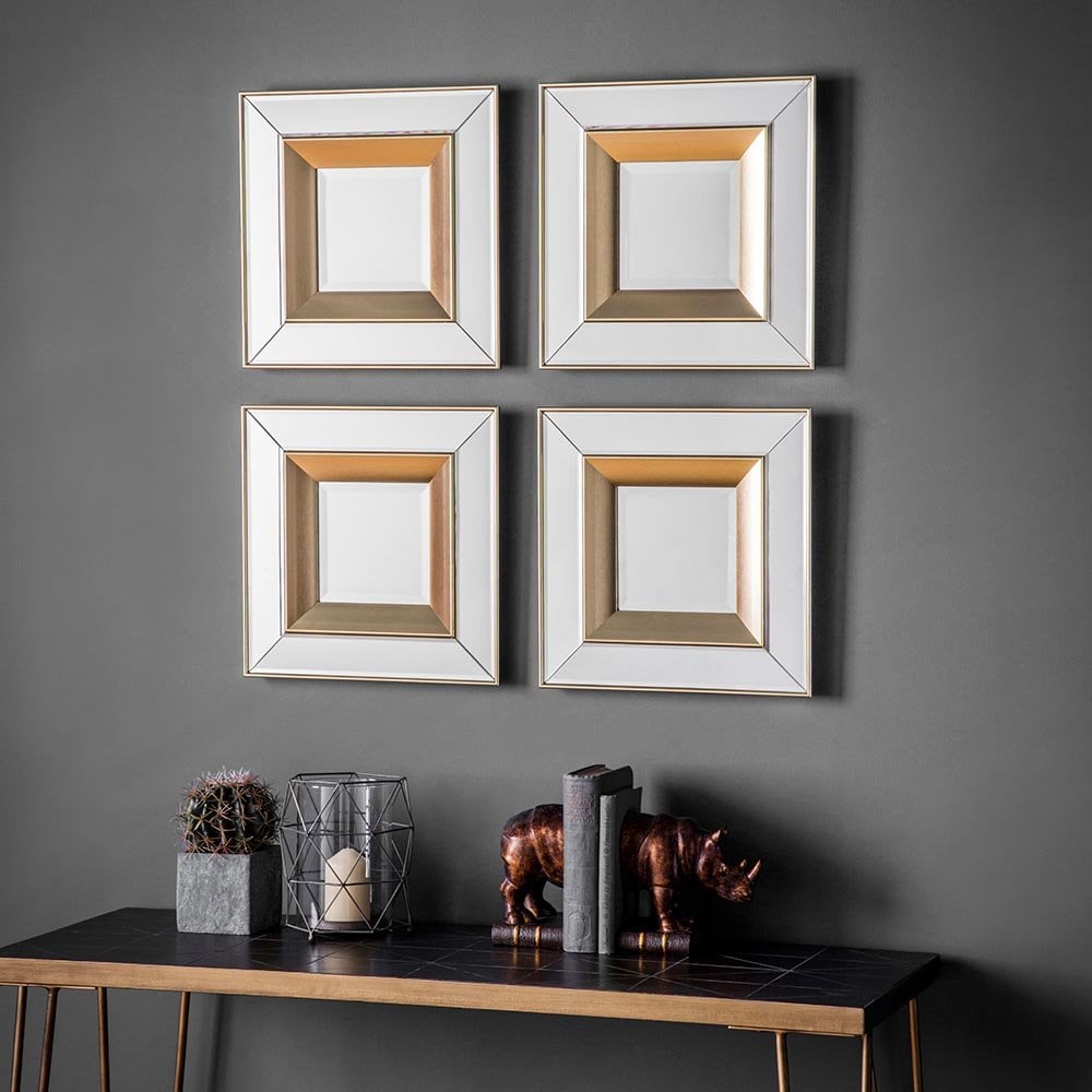 Mura Wharf Set of 4 Square Wall Mirrors - Brushed Gold