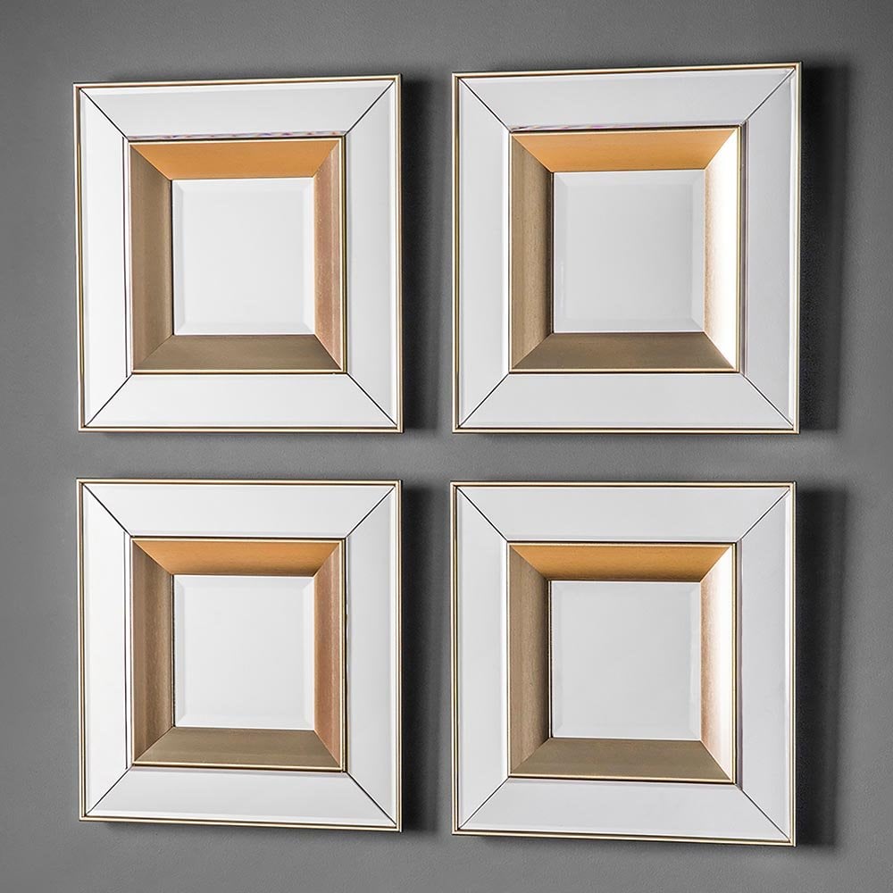 Mura Wharf Set of 4 Square Wall Mirrors - Brushed Gold