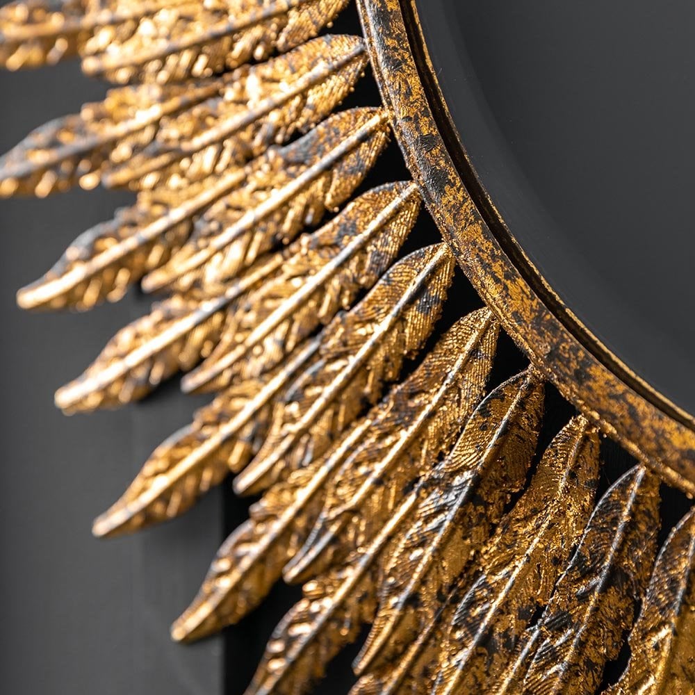 Mura Swanston Feathered Frame Round Wall Mirror - Aged Gold