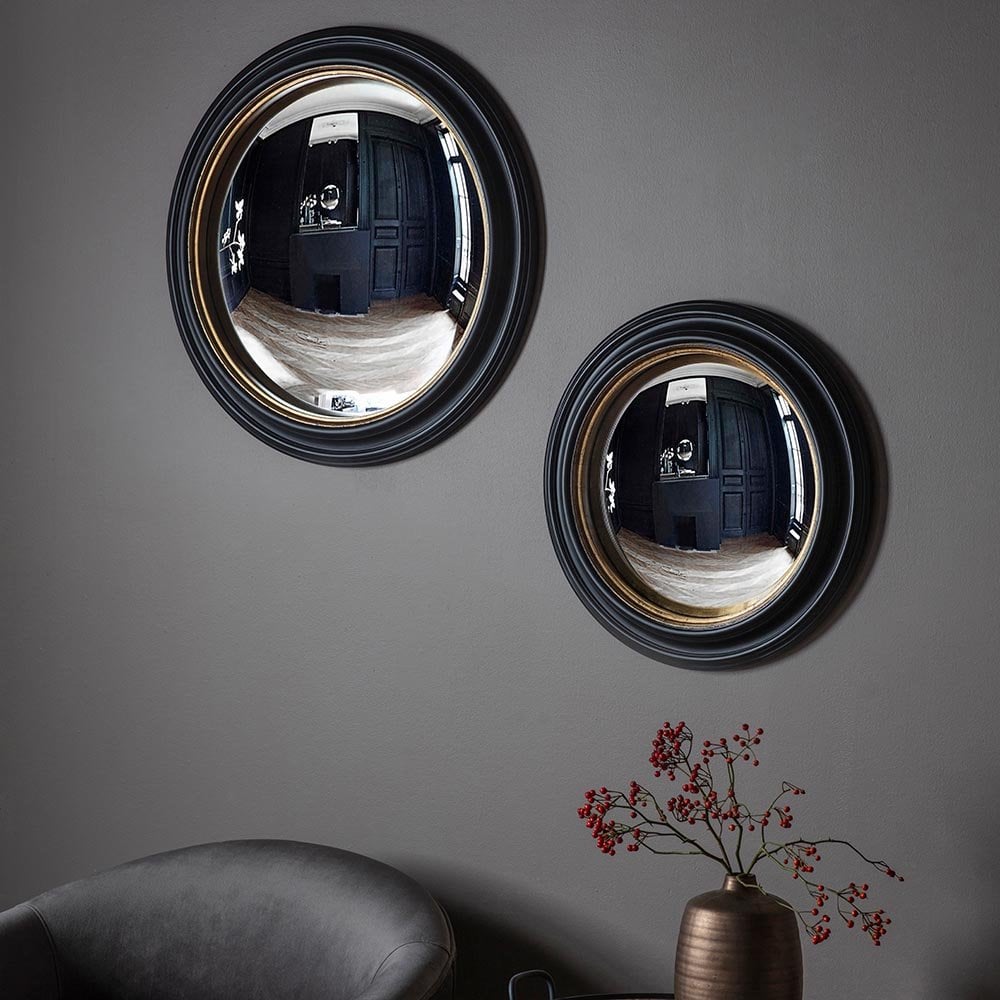 Mura Sussex Medium Round Convex Wall Mirror - Matt Black