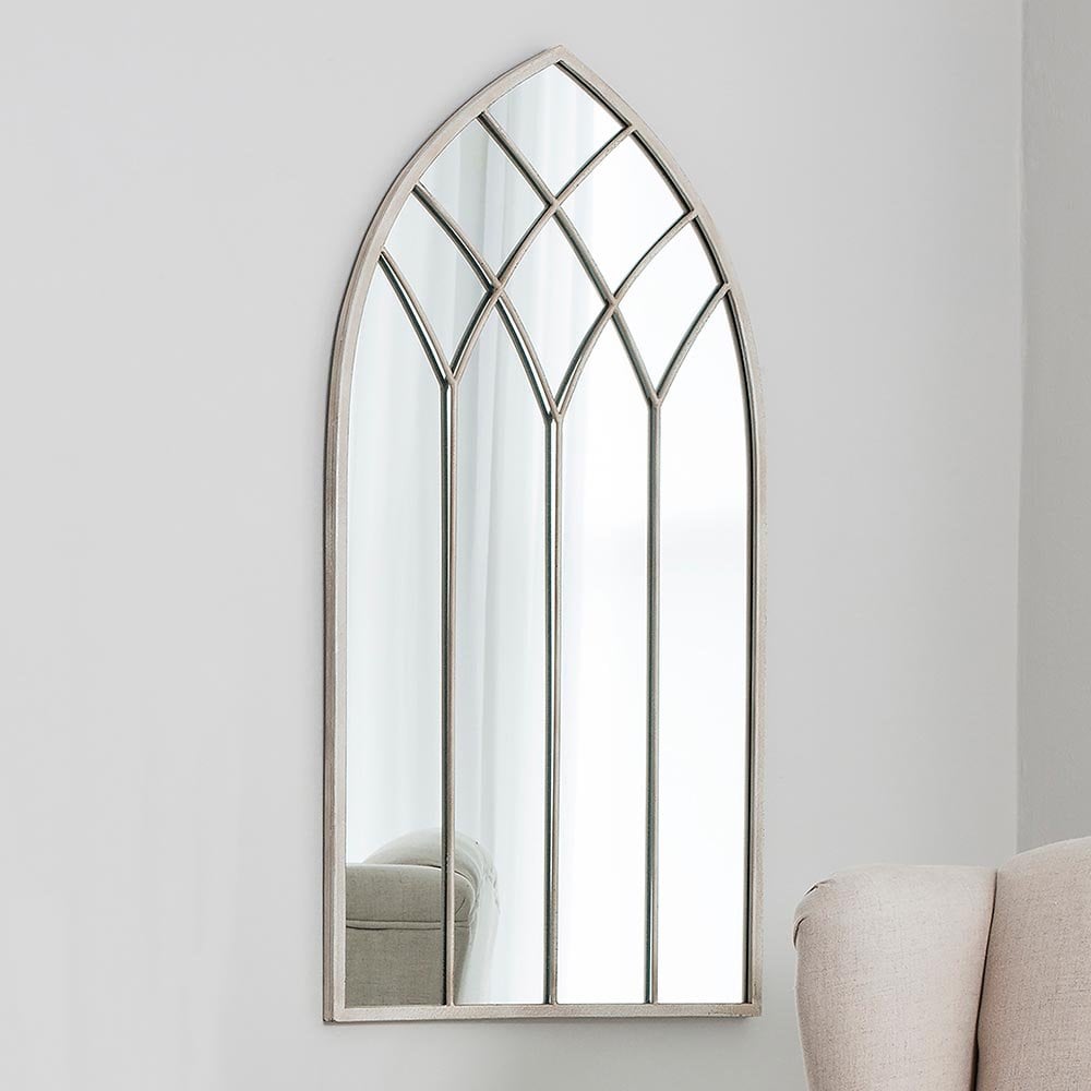 Mura Clarence Arch Window Wall Mirror - French White