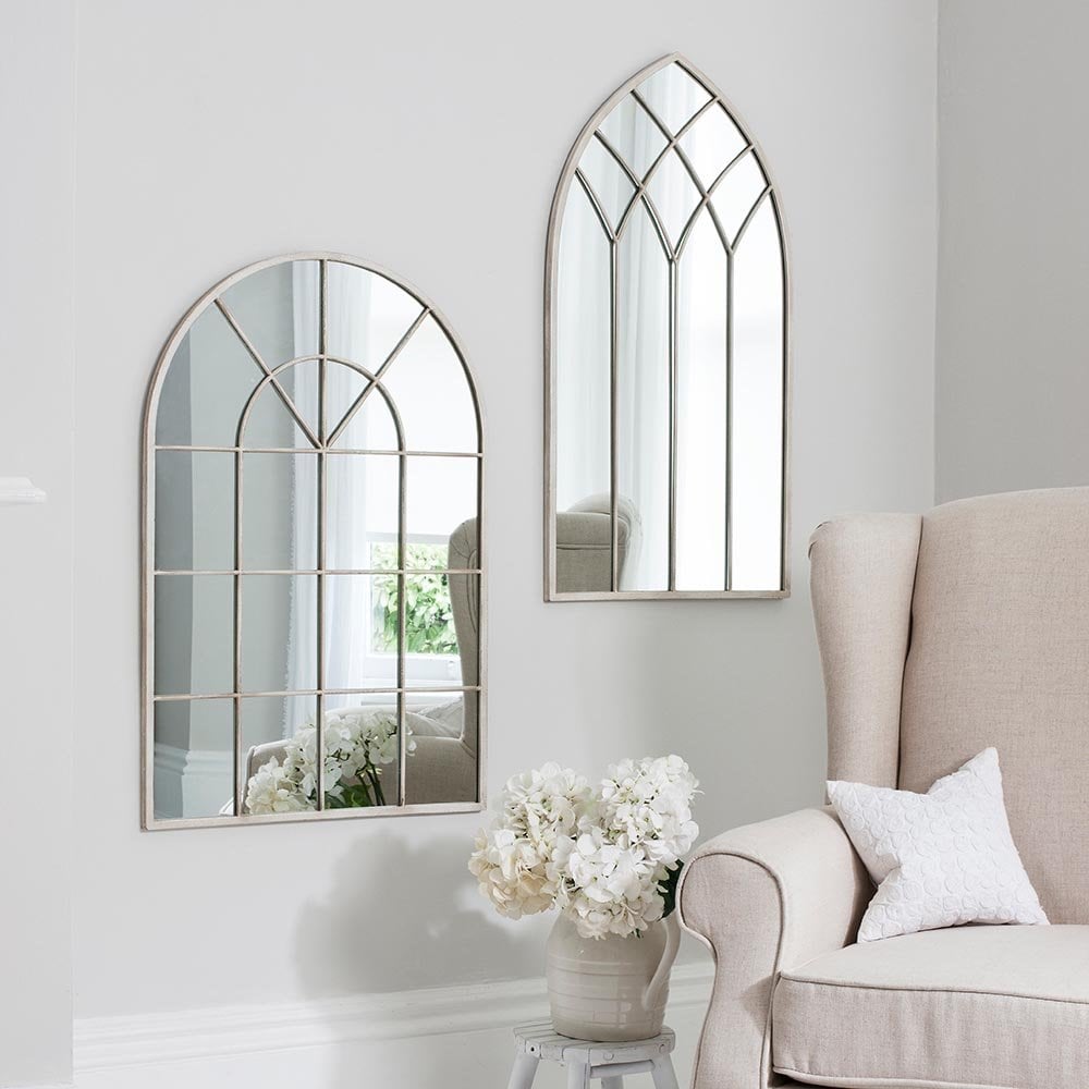 Mura Clarence Arch Window Wall Mirror - French White