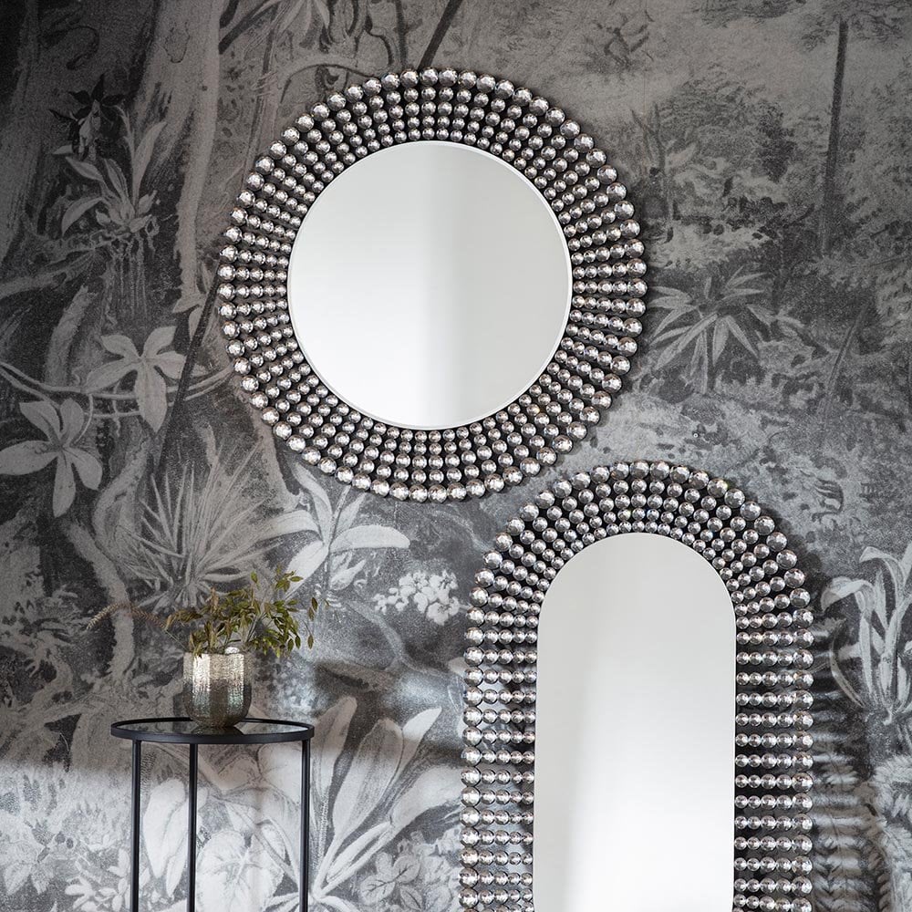 Mura Riley Round Wall Mirror - Clear Faceted Acrylic Edge