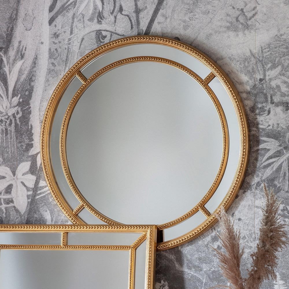 Mura Crown Round Wall Mirror - Antique Gold